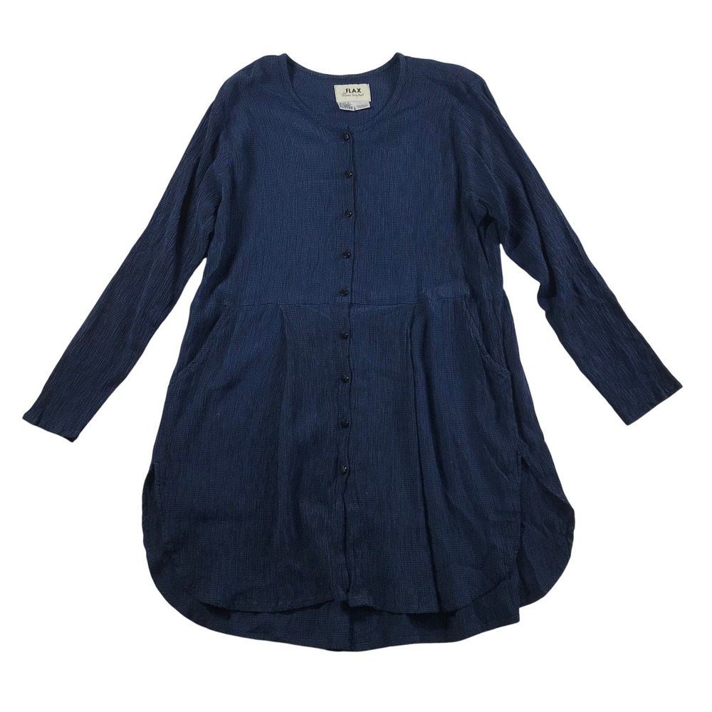 Flax by Jeanne Engelhart Blue Waffle Texture Button Down Tunic Top Petite